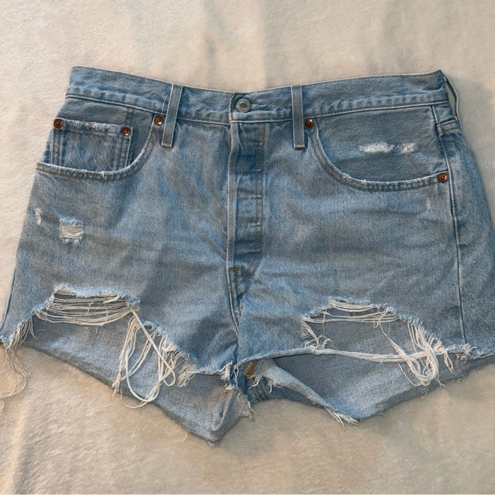 Levi's Blue Distressed Cut-Off Jean Shorts